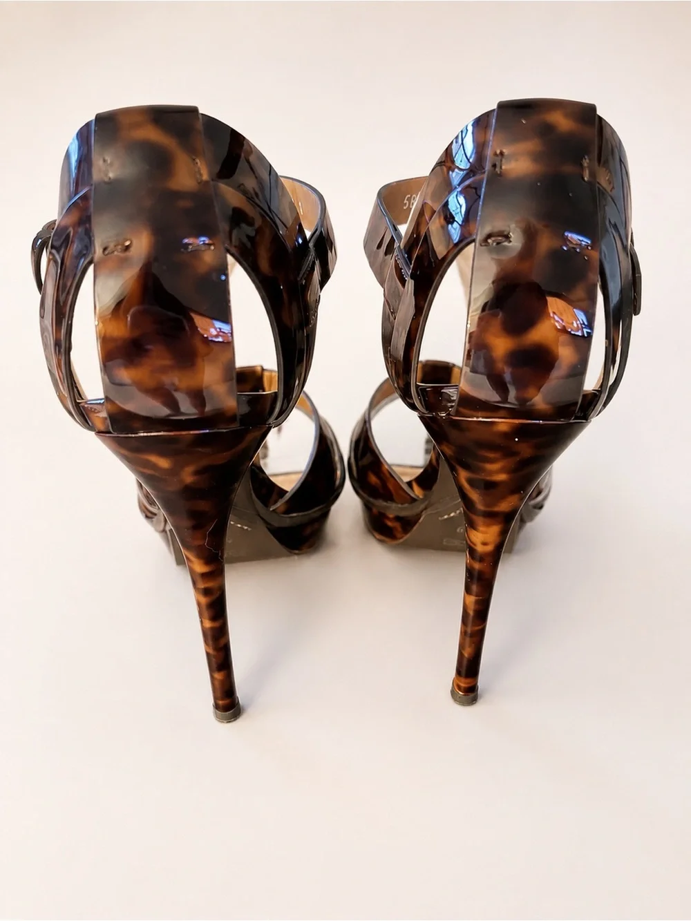 Ralph Lauren Purple Label Tortoiseshell Patent Ankle-Strap Heels